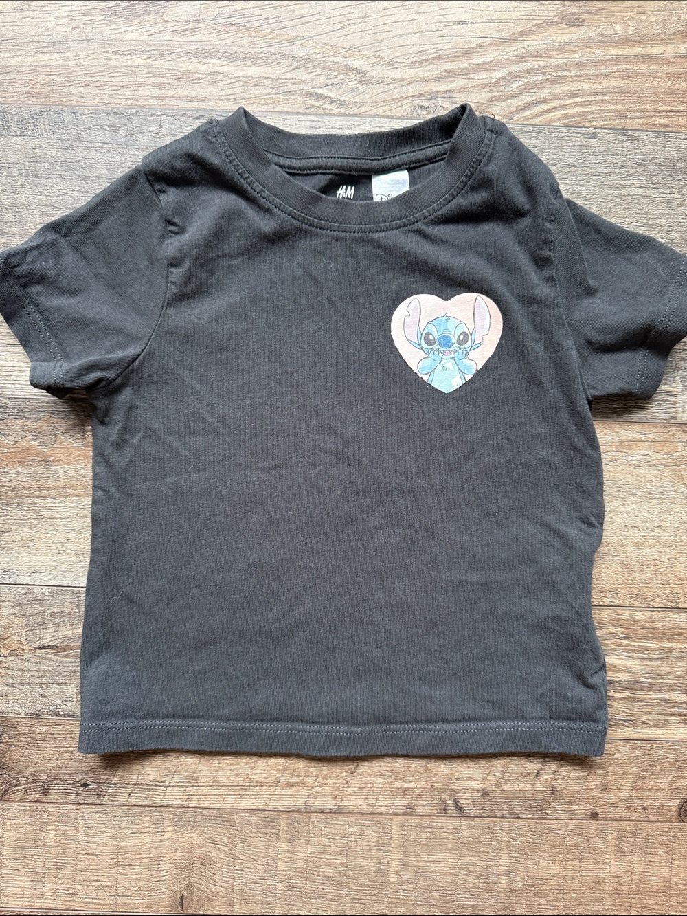 H&M Black Kids Short-Sleeve Tee with Stitch Heart Patch